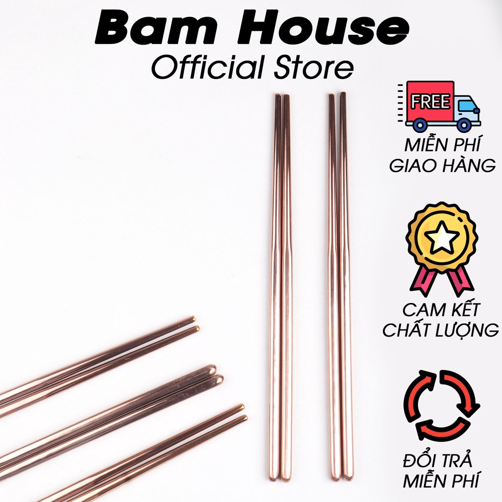 Đũa inox 304 vàng hồng Bam House thiết kế sang trọng siêu nhẹ cao cấp DVH01 - Gia dụng bếp