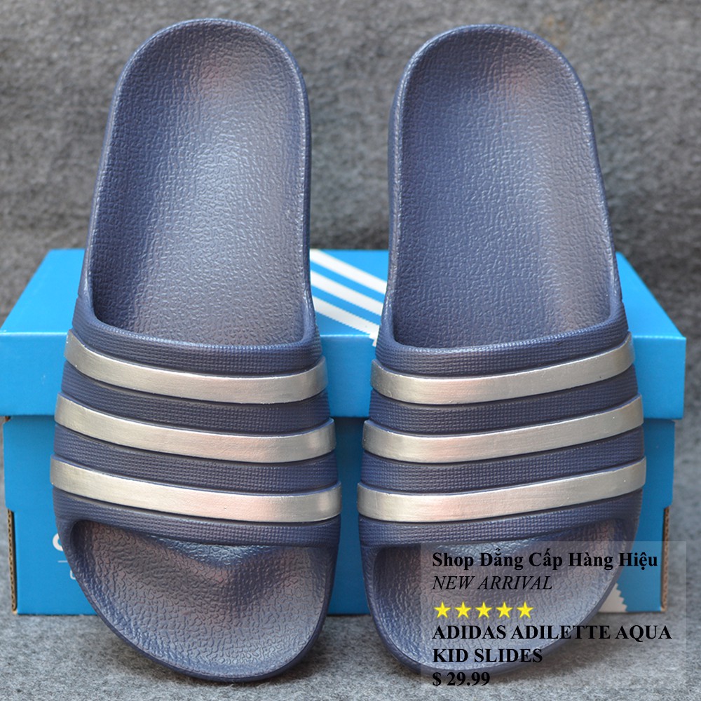 Dép trẻ em Adidas Adilette Aqua Kid màu xanh đen sọc bạc