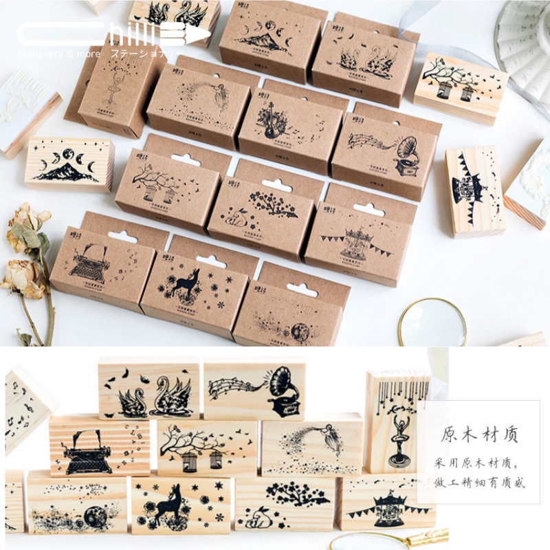 Con Dấu Gỗ (lẻ) BEIFA Trang Trí Họa Tiết Vintage Đa Dạng Siêu Đáng Yêu