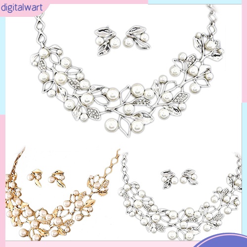 Bộ Trang Sức Vòng Cổ + Bông Tai + Vòng Tay Ngọc Trai Giả Thanh Lịch Cho Cô Dâu