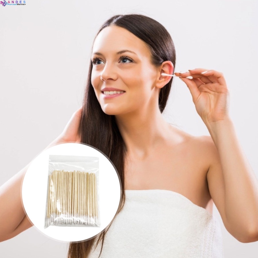 [Hàng mới về] Bộ 100 cái tăm bông cán gỗ không xơ vải dùng cho tẩy keo nối mi dùng 1 lần siêu nhỏ