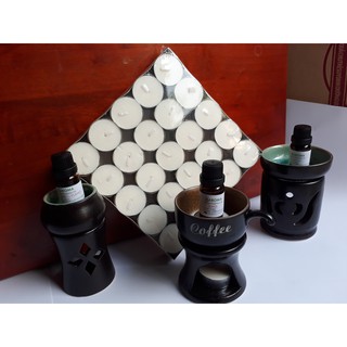 [SỈ]Combo 3 Chai Tinh Dầu(Tràm Trà, Sả Java, Quế) + 50 Viên Nến Tealigh + 3 Đèn Đốt
