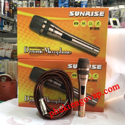 Micro Karaoke Có Dây Sunrise MT 3600, dây dài 6 mét- chống hú-jack cắm 6.5ly