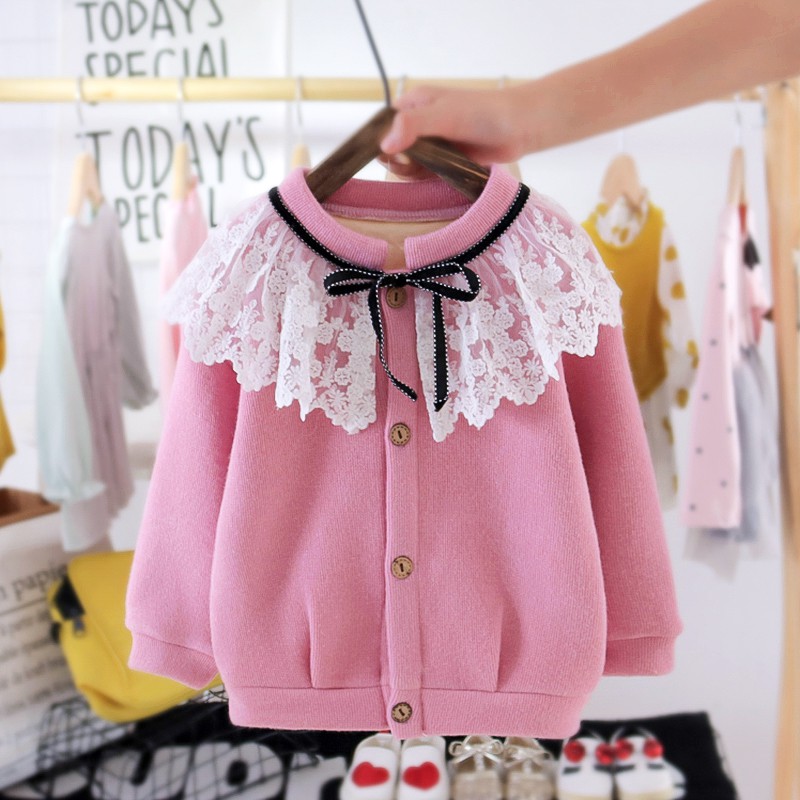 Áo Khoác Cardigan Phối Ren Hoa Plus Cho Bé Gái