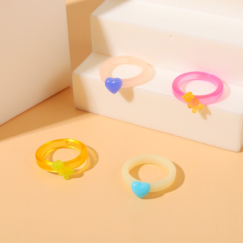 Cặp Nhẫn Hình Trái Tim Màu Xanh Dương Hồng Thời Trang Cho Cặp Đôi