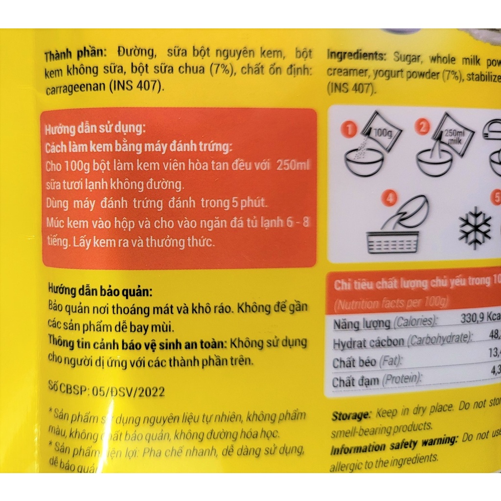 [Gói 100g – vị SỮA CHUA ] BỘT LÀM KEM VIÊN [VN] BENUSCREAM Yogurt Ice Cream Scoop Mix