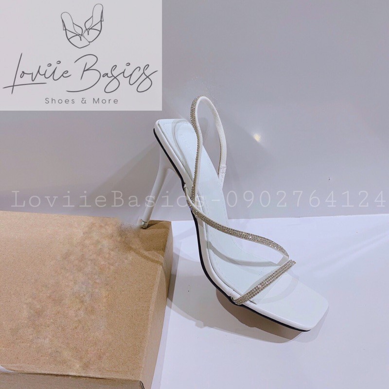 SANDAL CAO GÓT  LOVIIE BASICS - GIÀY CAO GÓT ĐÍNH ĐÁ 9 PHÂN - SANDAL GÓT NHỌN 9CM QUAI MẢNH GÓT TRONG SUỐT - G210103