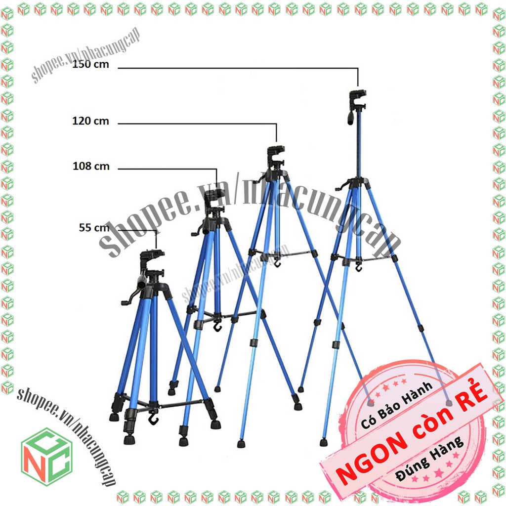 Tripod chân đế máy ảnh điện thoại với 3 chân đỡ - NLM-Tripod3366 (Bạc, Đen, Vàng)