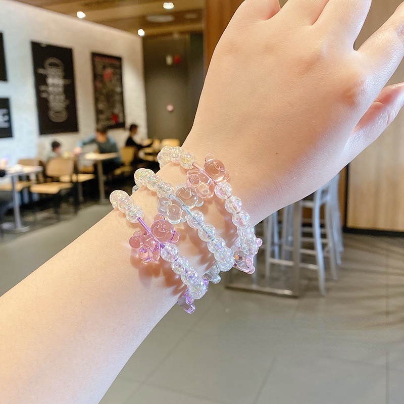 Dây buộc tóc bằng da co giãn đính hạt đá phong cách Hàn Quốc đơn giản cho nữ