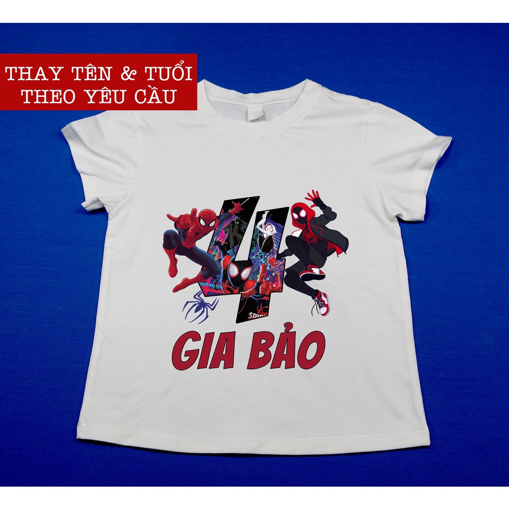 Áo thun người nhện thiết kế theo tên và tuổi của bé, vải cotton đẹp cao cấp, áo phông quà tặng sinh nhật bé trai bé gái