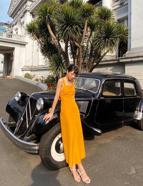 [Mã FATHANG5 giảm 10K đơn 50K] ĐẦM VÀNG MIDI THẮT NƠ LƯNG | BigBuy360 - bigbuy360.vn