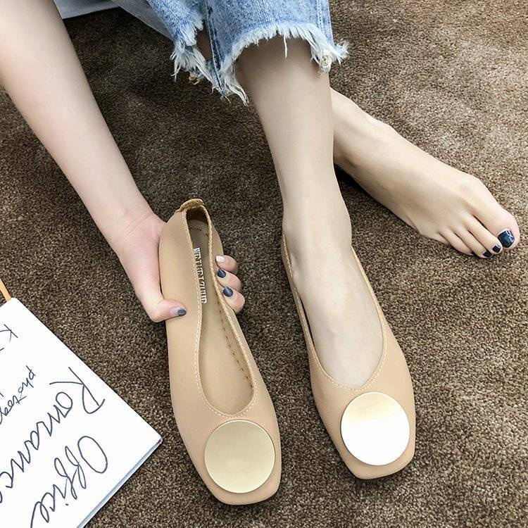 Giày Búp Bê Mũi Tròn Đế Bằng Miệng Nông Cài Khóa Kim Loại Thời Trang Xuân Hè Hàn Quốc Hàng Mới Dành Cho Bạn Nữ 2022