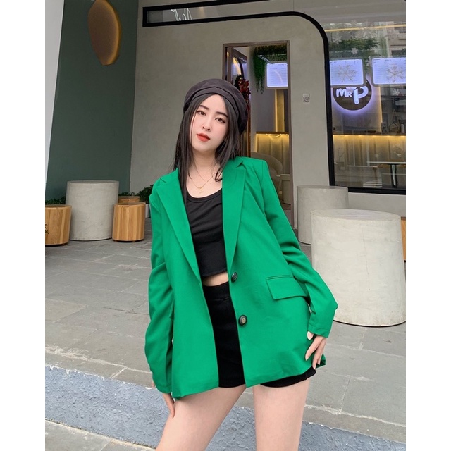 Blazer thụng thiết kế xanh lá