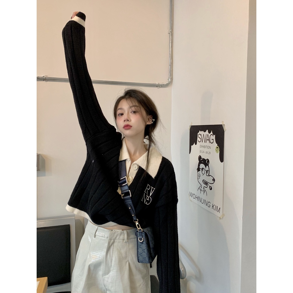 Áo dệt kim tay dài dáng rộng cài nút thời trang phong cách Hàn Quốc cho nữ | BigBuy360 - bigbuy360.vn