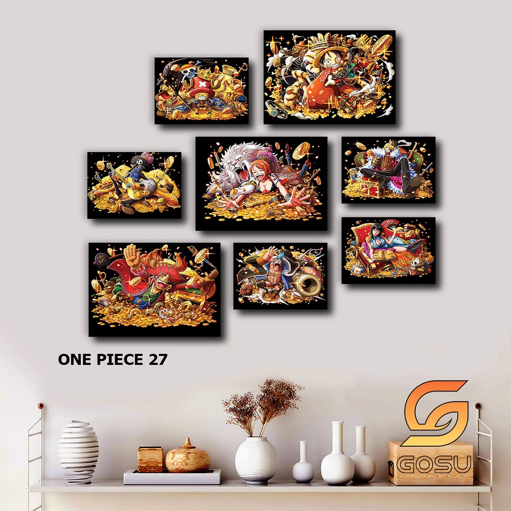 Set 8 Tranh Dán Tường Chủ đề Băng Kaido, Râu Đen, Tóc Đỏ, Cp9, Đô Đốc, Hải Quân, Thất Vũ Hải, Wano Arc, Siêu Tân Tinh