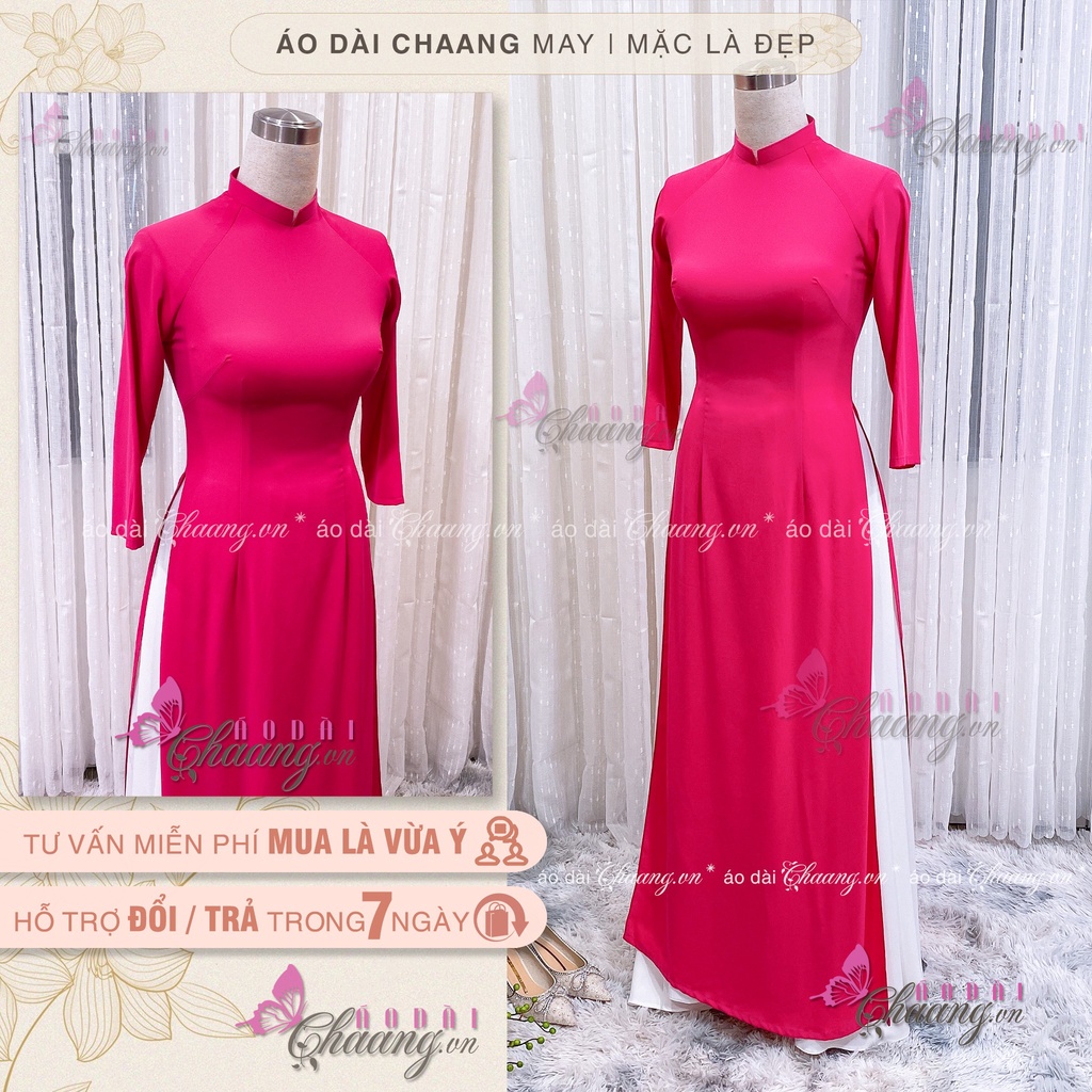 Áo Dài Màu Sen Đỏ Truyền Thống May Sẵn Cổ Vuông Vải Lụa Co Giãn Đẹp