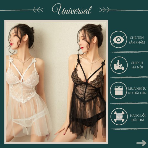 Váy Ngủ Xuyên Thấu Siêu Gợi Cảm - Đầm Ngủ Siêu Mỏng Trong Suốt Kèm Quần Lót Dây Lọt Khe UNIVERSALXXX - DNS42