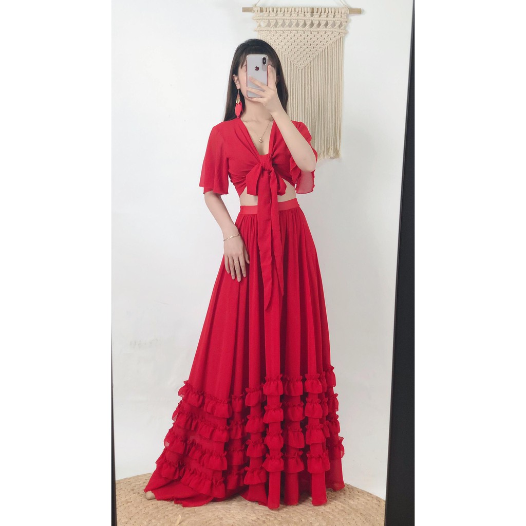 Áo croptop voan tay ngắn