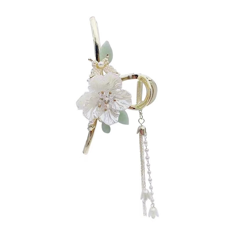 Kẹp Càng Cua Kim Loại Đính Hoa Trà Phong Cách Hàn Quốc