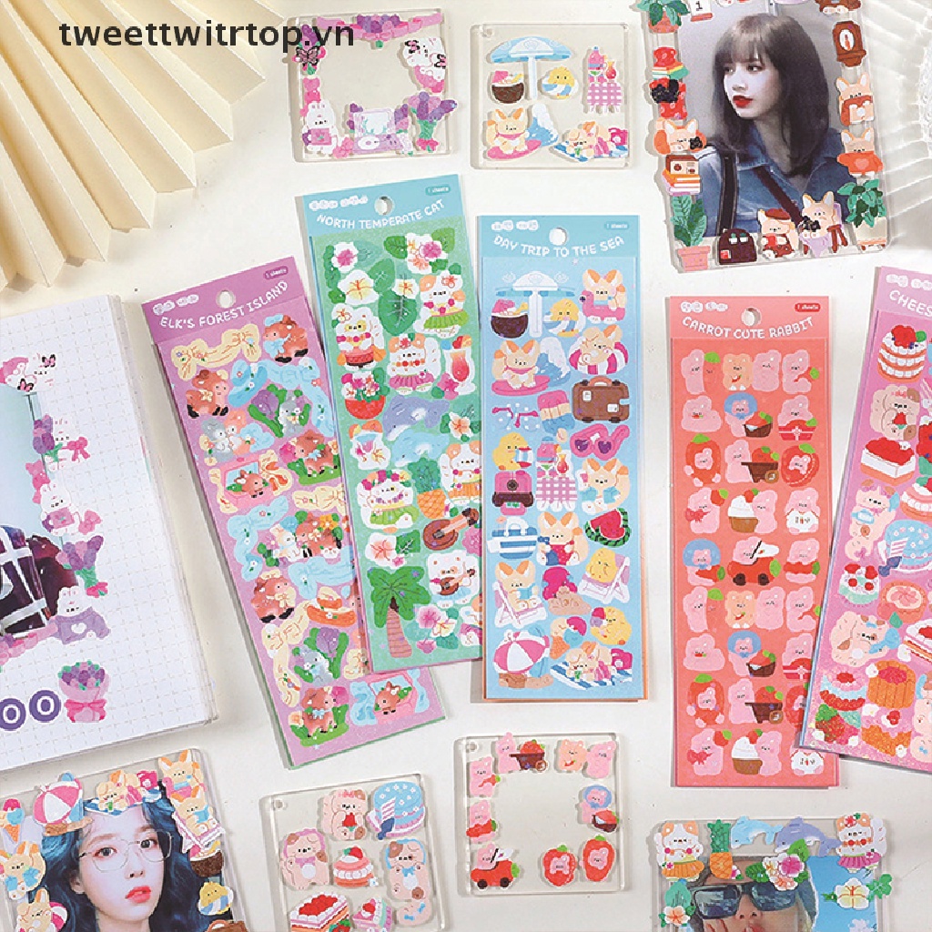 1 Tấm Hình Dán Mèo Lấp Lánh Trang Trí Sổ Tay DIY