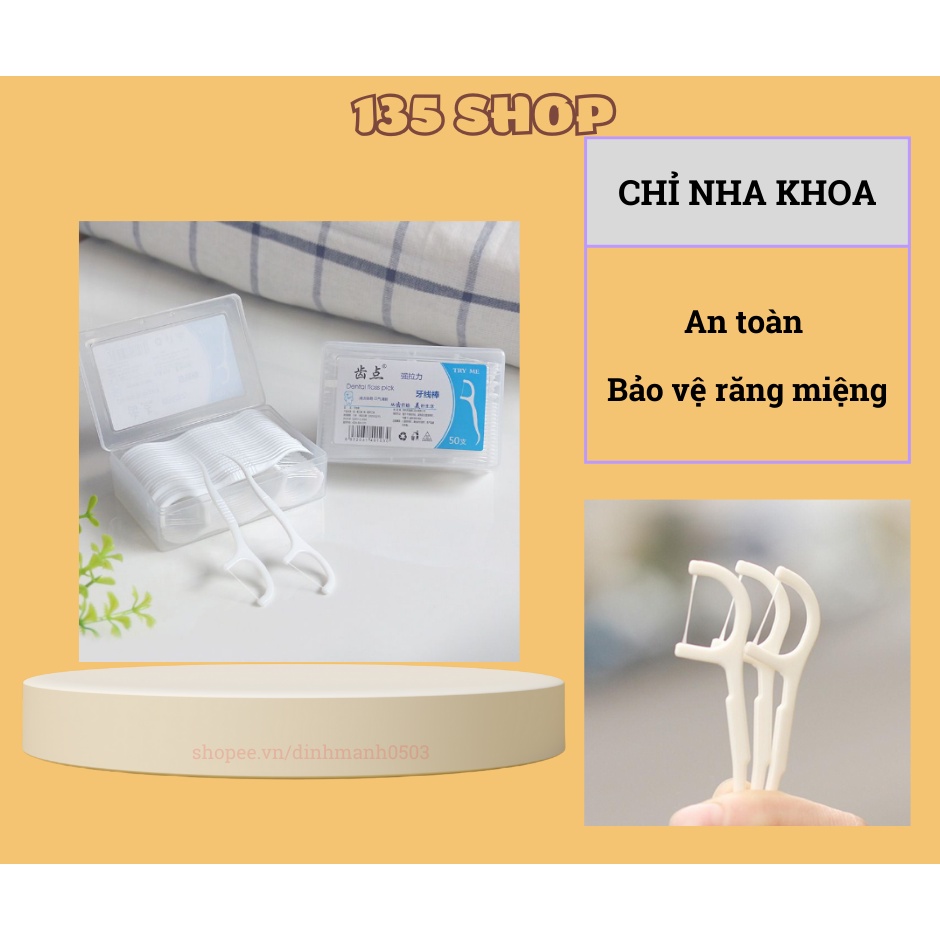 Tăm chỉ nha khoa 2 đầu chăm sóc răng miệng hộp 50 - 100 cái