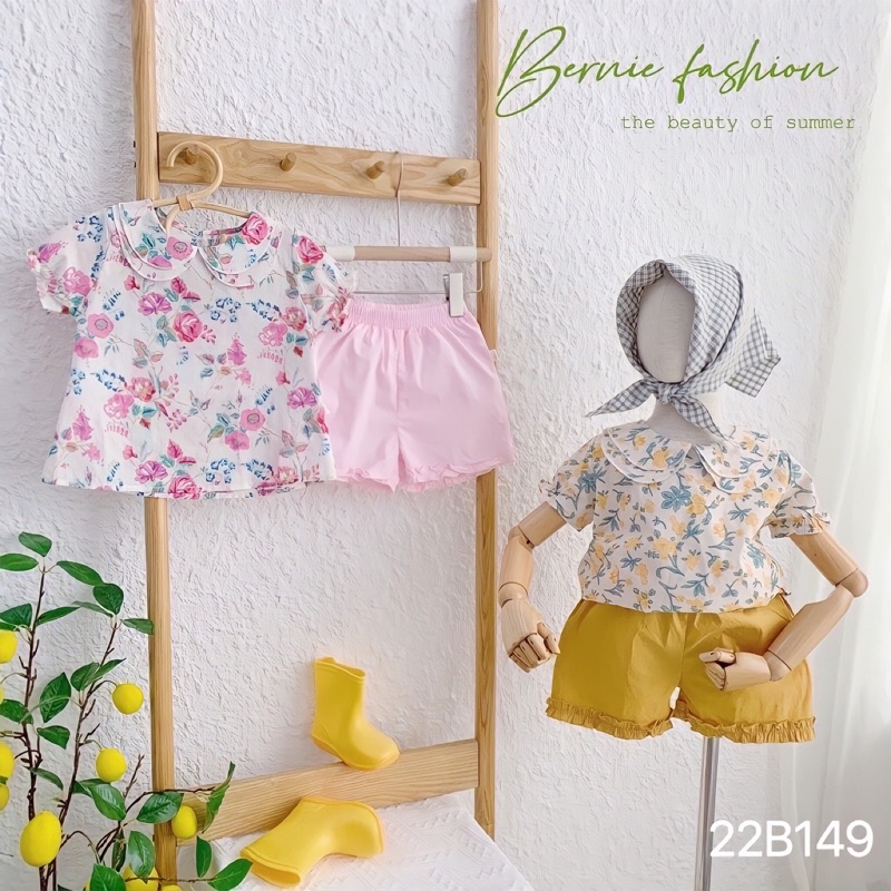 Bộ bé gái Bernie hoa cổ sen chất thô mềm cho bé từ 9-22kg-22B149