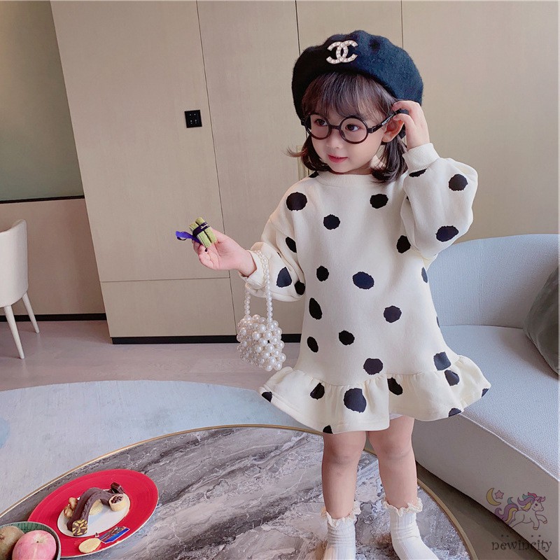 Đầm Sweater Chất Liệu Lông Cừu Tay Dài Kiểu Hàn Quốc Thời Trang Mùa Thu Cho Bé Gái