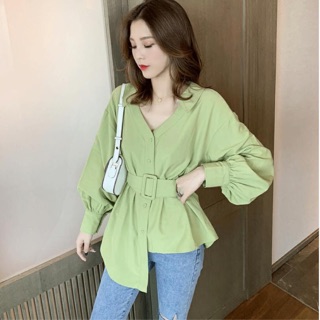 ÁO SƠ MI TÀ LỆCH KÈM BELT