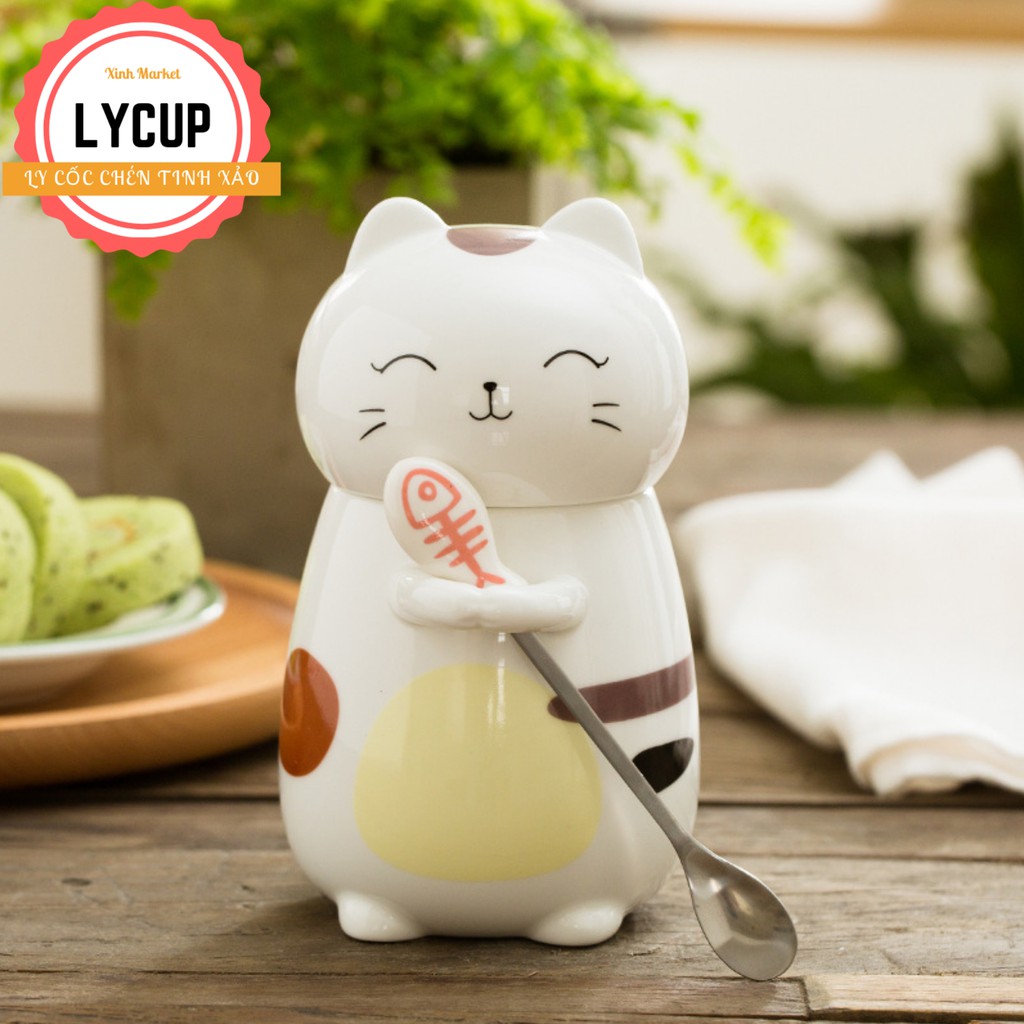 Cốc sứ cao cấp,cốc uống trà quai liền thìa có nắp đậy Gốm sứ cao cấp 400ml | BigBuy360 - bigbuy360.vn