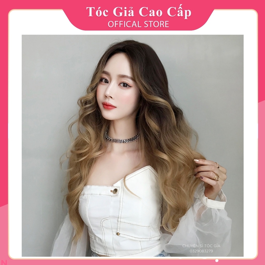 Tóc giả nguyên đầu omber rêu tây / freeship / 8260