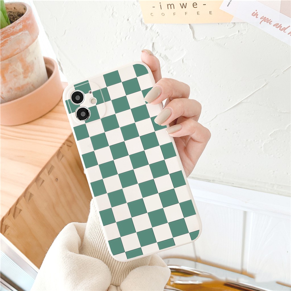 Ốp lưng iphone Caro xanh viền vuông bảo vệ camera cho ip 6splus/7/7plus/8/8plus/x/xr/xs/11/12/pro/max/plus/13prmax e190