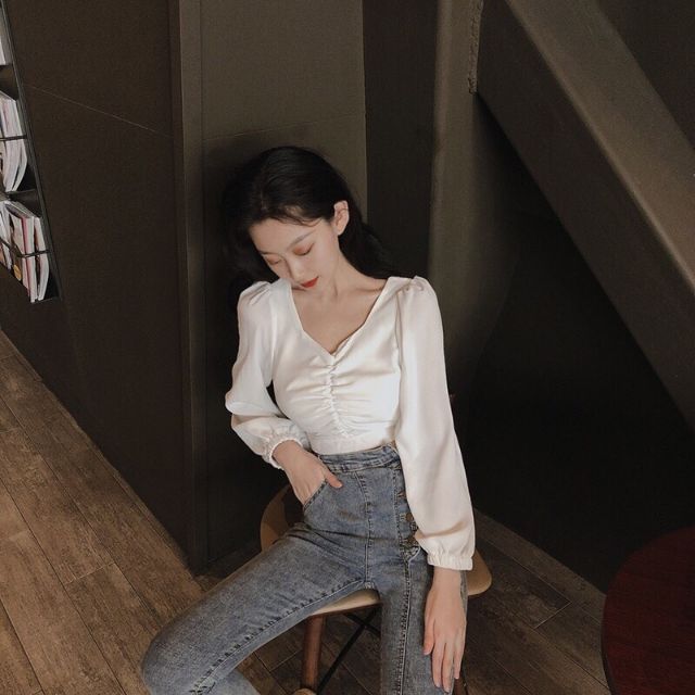Áo nhún cổ tim siêu xinh