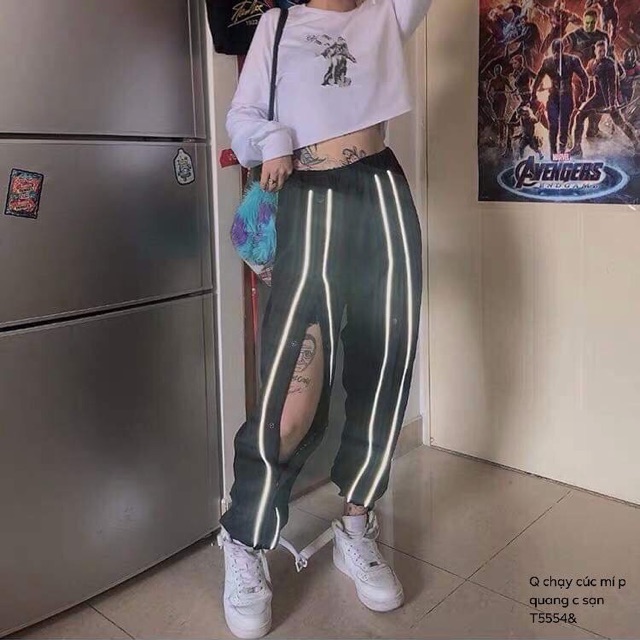 Quần baggy chạy cúc mí phản quang -T