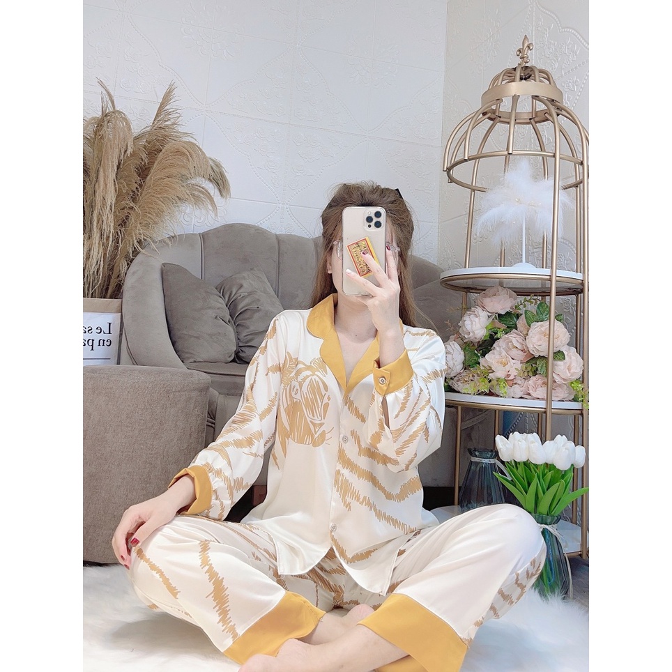 Bộ Pijama chất liệu lụa latin - Bộ ngủ nhà dài tay 𝘾𝘼𝙊 𝘾𝘼̂́𝙋 sang chảnh.