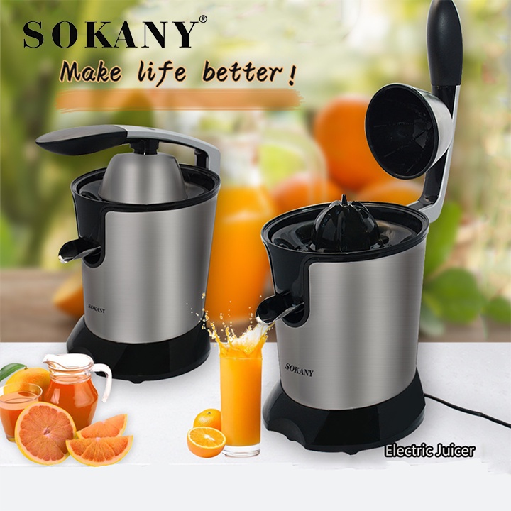 Máy vắt ép cam tự động Sokany JE-618D Chất liệu Inox 304 cao cấp, vắt êm kiệt nước