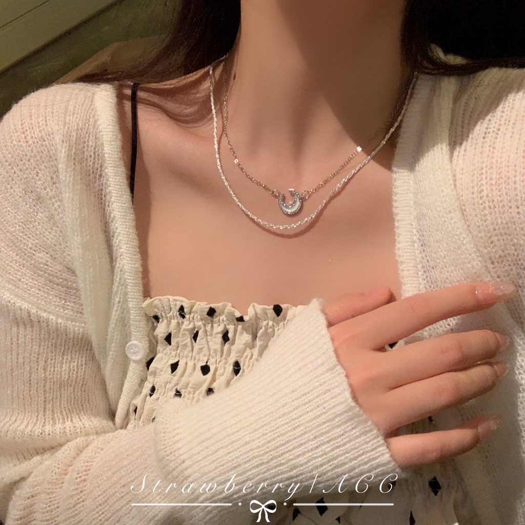 Vòng cổ Hai Lớp Hình Mặt Trăng Sang Trọng Phong Cách Harajuku