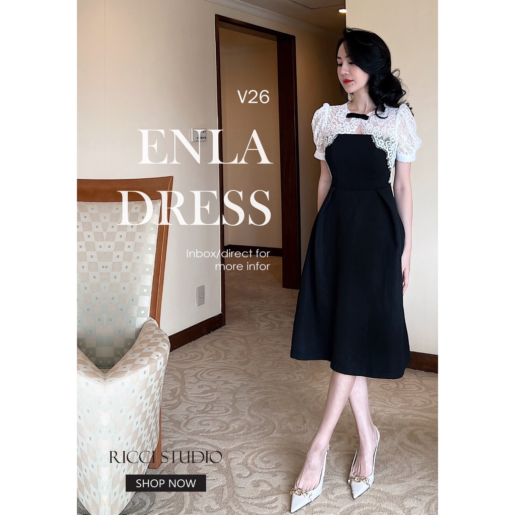 Váy V26 Eleni Dress Ricci thiết kế chất liệu chéo hàn sợi cao cấp mềm mát | RICCI OFFICIAL
