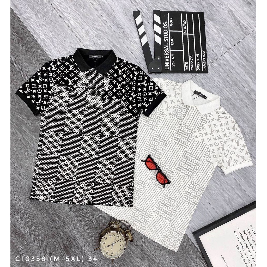 Áo thun Polo nam nữ LV hoạ tiết cực đẹp , vải thun cotton Hàn Quốc phong cách trẻ trung c10358