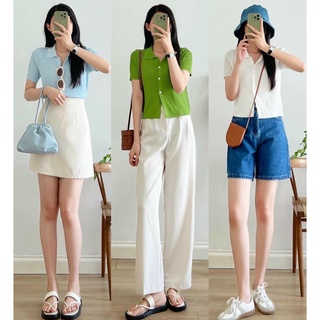 Áo len mỏng cổ đức cúc trắng