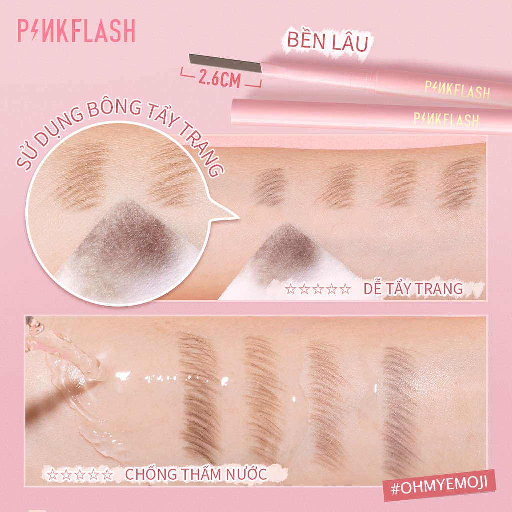 Bút kẻ lông mày PINKFLASH OhMyEmoji dễ tán chống nước giữ màu lên đến 8 tiếng tích hợp đầu cọ chải tiện dụng