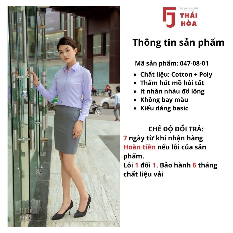 Áo sơ mi nữ đẹp hồng tím kiểu công sở tay dài đẹp bigsize cotton Thái Hoà 047-03-08