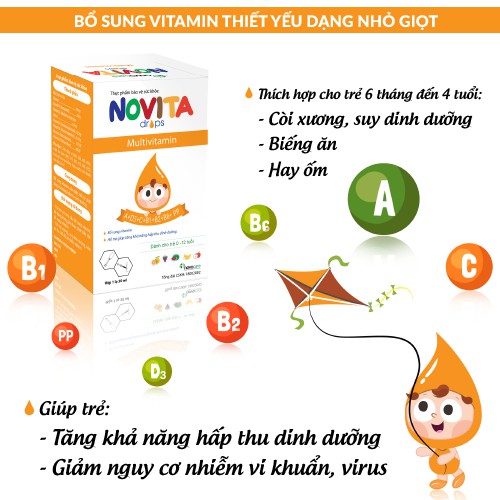 VITAMIN TỔNG HỢP NHỎ GIỌT cho trẻ từ 0 tháng tuổi - NOVITA DROPS-phù hợp cho trẻ biếng ăn, ốm vặt