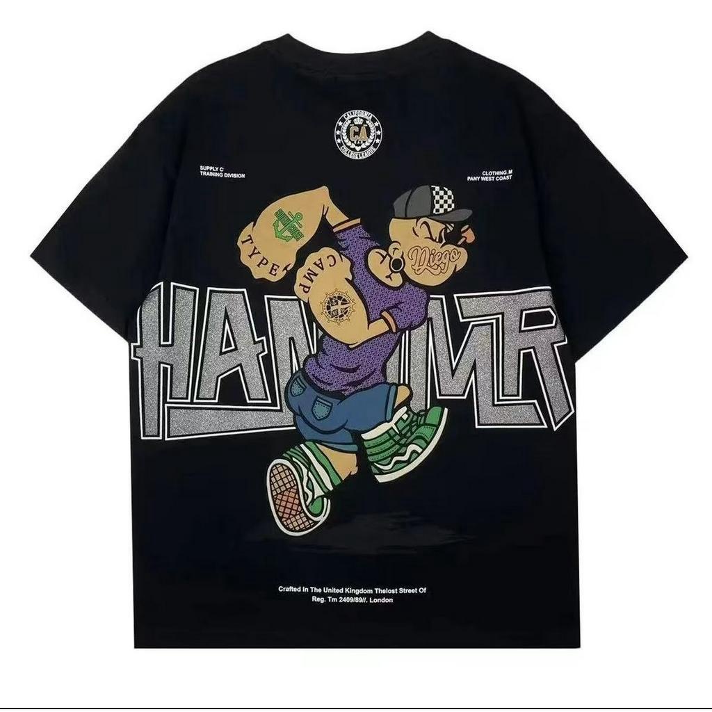 Áo Thun Cotton Ngắn Tay Cổ Tròn In Hoạt Hình 3 Màu Thời Trang Mùa Hè Trẻ Trung Dành Cho Nam M-5XL