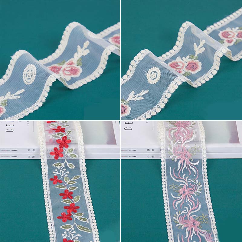 Dây Ruy Băng Thêu Hoa Hồng Dài 2m Dùng Trang Trí Diy