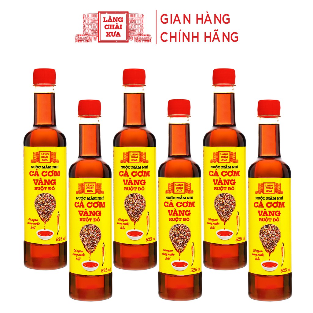 Thùng 6 chai nước mắm nhỉ cá cơm vàng ruột đỏ Làng Chài Xưa 525ml/chai cá ngon vùng nước trồi 300 năm truyền thống