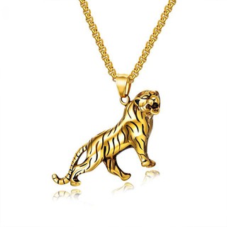 Dây chuyền nam hình hổ gầm mạ 24k bằng titan phong cách, sành điệu