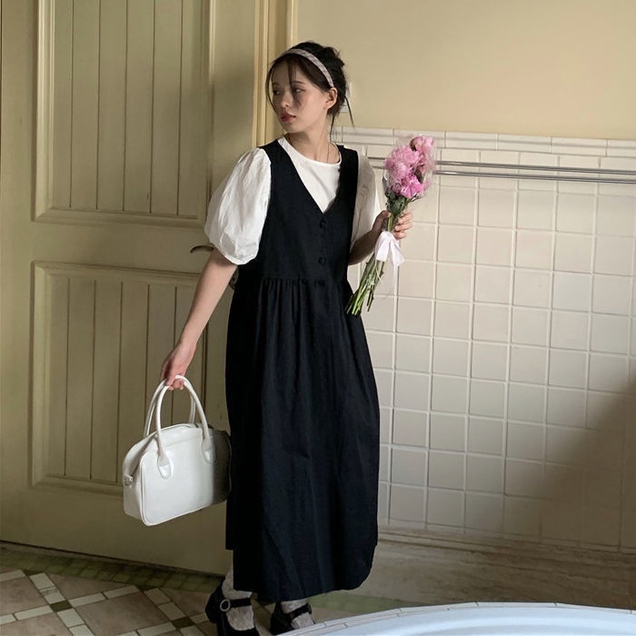 Đầm yếm cổ chữ V phong cách Hàn Quốc thời trang cho nữ