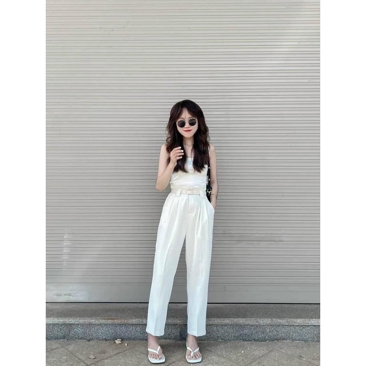 Quần tây nữ baggy công sở đi học, đi làm lưng cạp cao tặng kèm đai chất ruby cao cấp