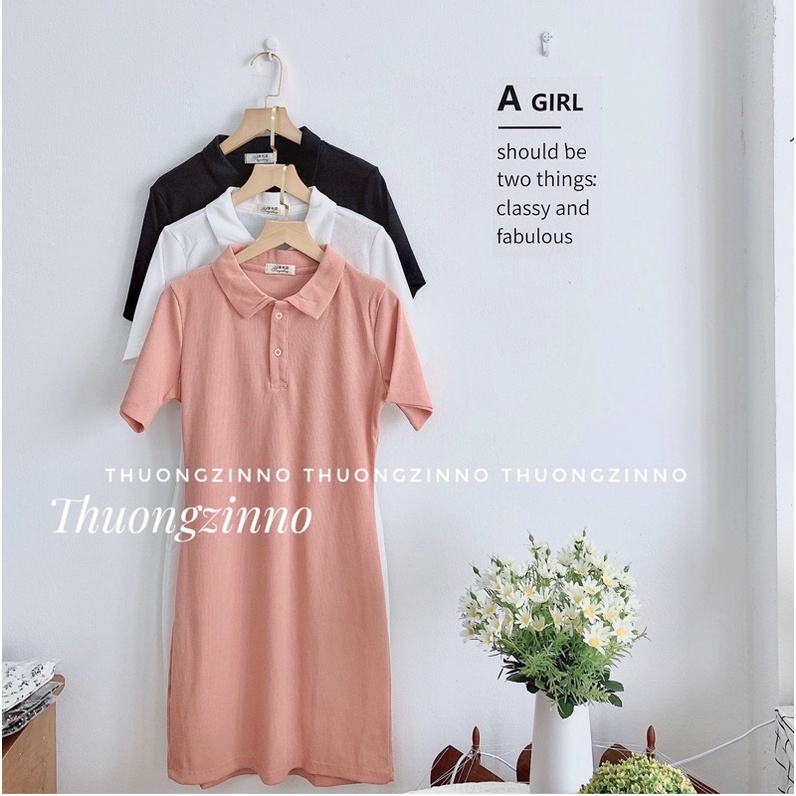 [Ảnh thật/Video]Váy polo dáng body chất mát tôn dáng Váy body phong cách Hàn Quốc chất Cotton Mềm mịn