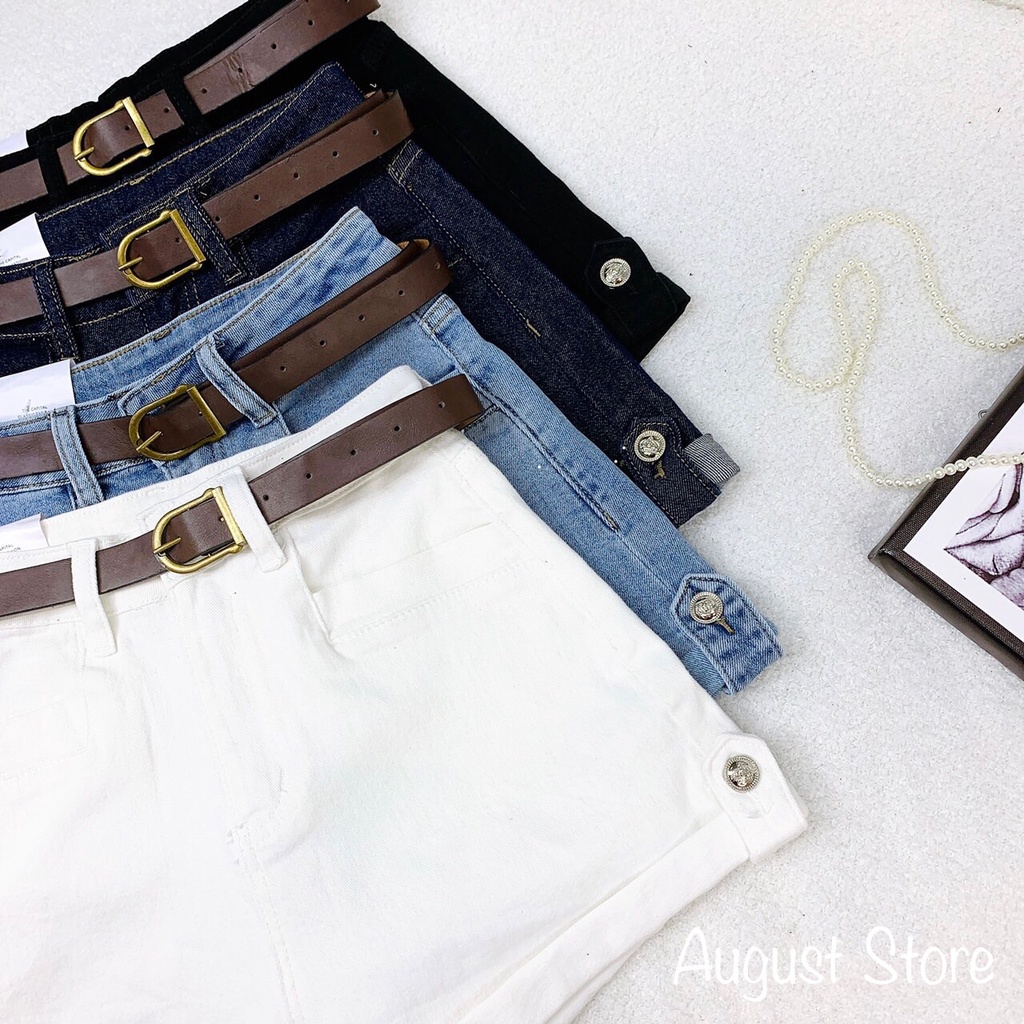 Quần sooc đùi jeans cạp cao xắn gấu chất co giãn cao cấp